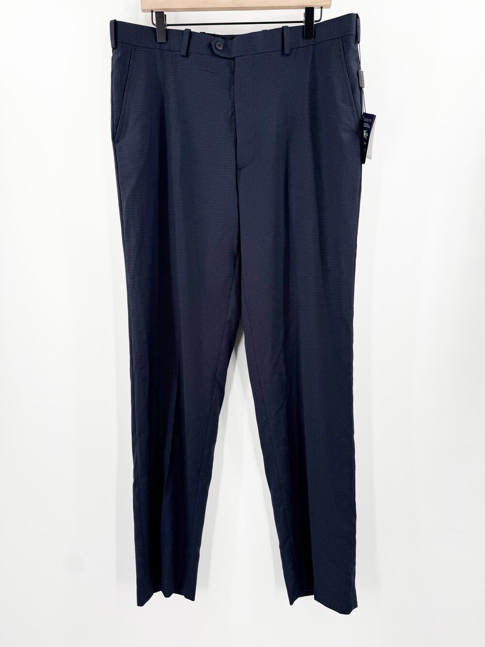 Adolfo Dress Pants Men’s Size 36W x 34L NWT Motion Stretch Flat Front Blue Check